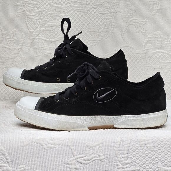 90s Vintage Nike Court Biscuit Suede Low Top Sneakers Black Women 7 Casual Skate - Picture 2 of 9